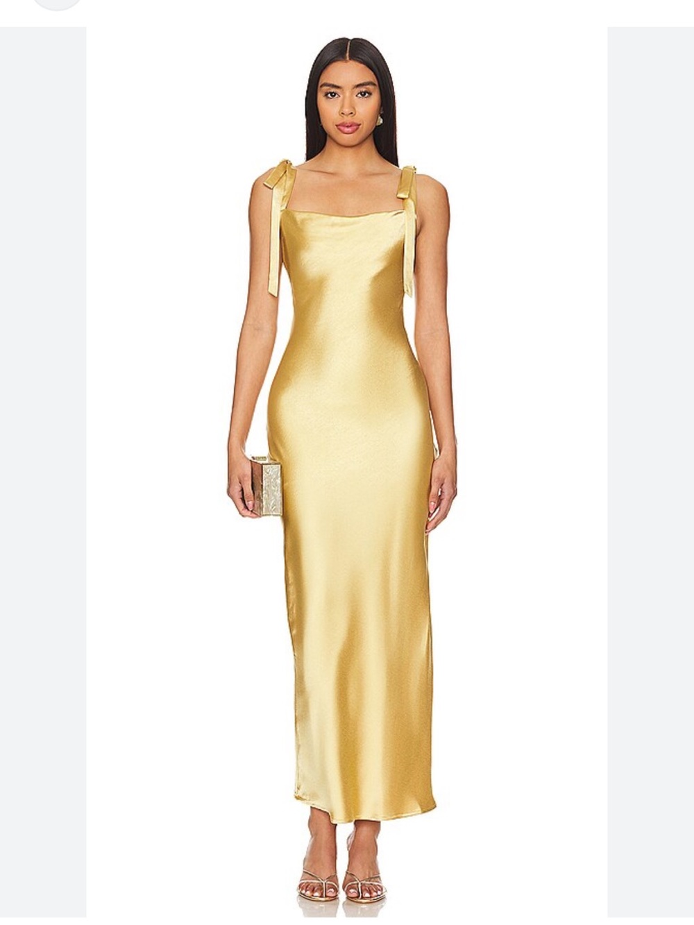 REVOLVE Heartloom Satin Tie-Shoulder Maxi Dress in Gold